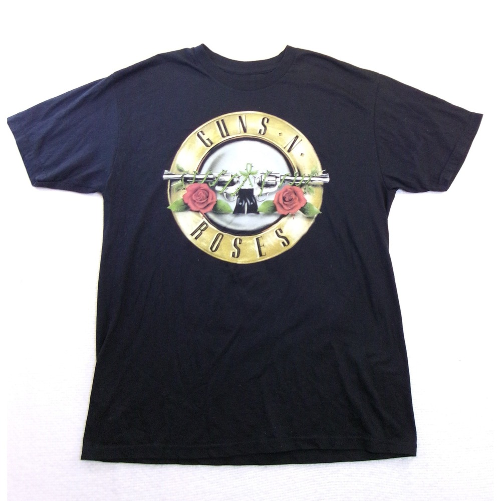 Guns N Roses Mens Large Graphic T-Shirt Black Bullet Logo Rock Band Tee L